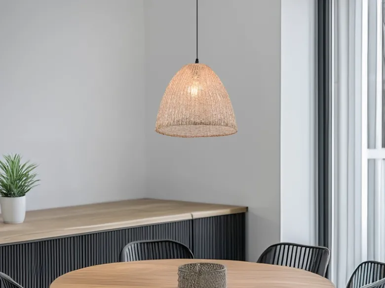 Boho Pendelleuchte KIBITO mit Lampenschirm aus gewebtem Stoff, Ø 32cm