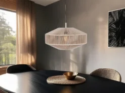 Boho Pendelleuchte SVEA Lampenschirm aus Baumwolle Beige, Ø 46cm