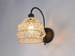 Boho Wandleuchte HIVE mit Schalter & Lampenschirm geflochten Hanfseil, H: 32cm