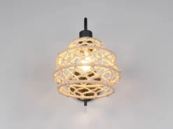 Boho Wandleuchte HIVE mit Schalter & Lampenschirm geflochten Hanfseil, H: 32cm