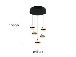 Cluster LED Pendelleuchte DIOS höhenverstellbar 5-flammig, Schwarz Ø 45cm