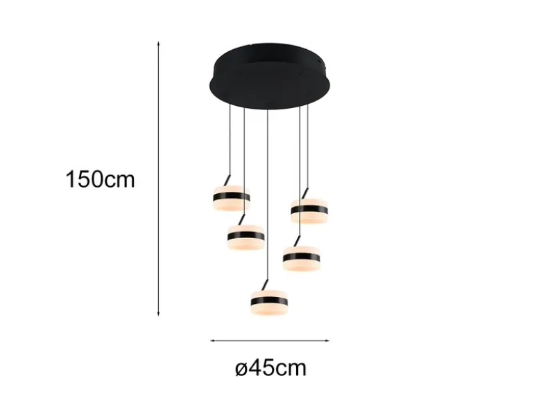 Cluster LED Pendelleuchte DIOS höhenverstellbar 5-flammig, Schwarz Ø 45cm