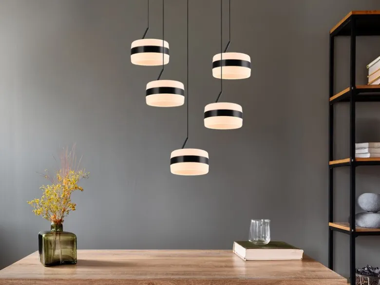 Cluster LED Pendelleuchte DIOS höhenverstellbar 5-flammig, Schwarz Ø 45cm