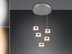 Cluster LED Pendelleuchte DIOS höhenverstellbar 5-flammig, Silber Ø 45cm