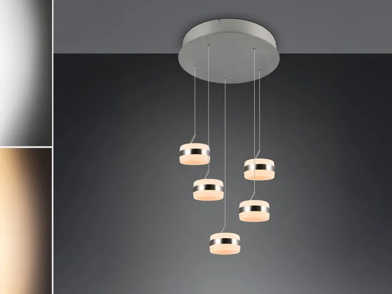 Cluster LED Pendelleuchte DIOS höhenverstellbar 5-flammig, Silber Ø 45cm