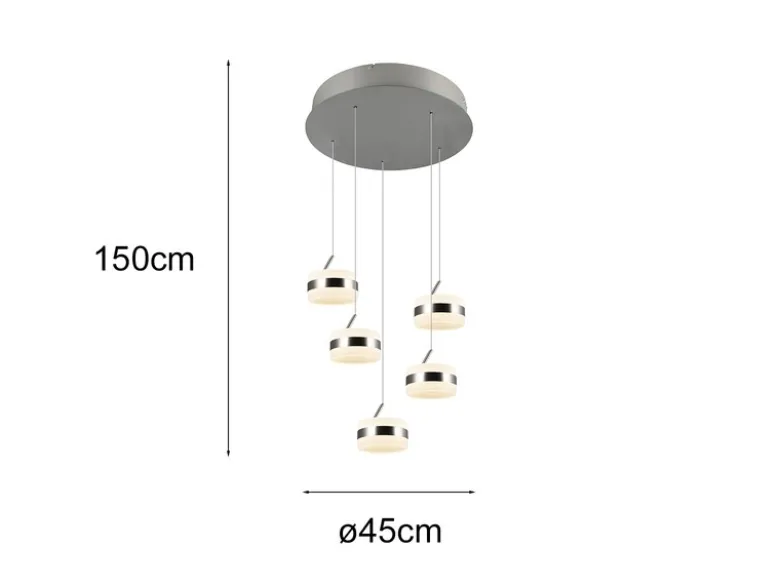 Cluster LED Pendelleuchte DIOS höhenverstellbar 5-flammig, Silber Ø 45cm