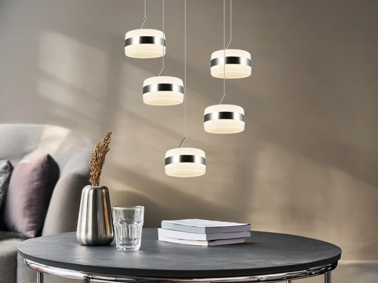 Cluster LED Pendelleuchte DIOS höhenverstellbar 5-flammig, Silber Ø 45cm