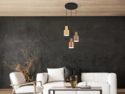 Cluster Pendelleuchte AGUDO 3-flammig Metall Coffee Töne, Ø 37cm