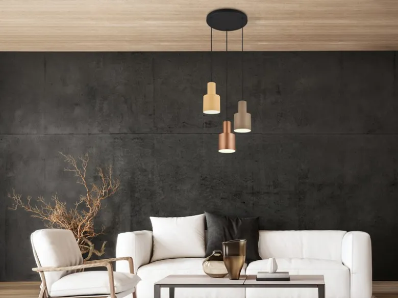 Cluster Pendelleuchte AGUDO 3-flammig Metall Coffee Töne, Ø 37cm