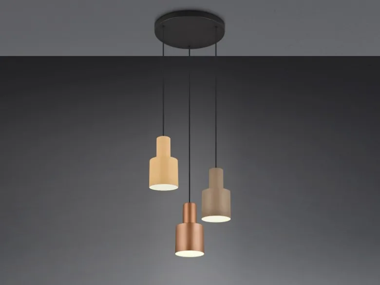Cluster Pendelleuchte AGUDO 3-flammig Metall Coffee Töne, Ø 37cm
