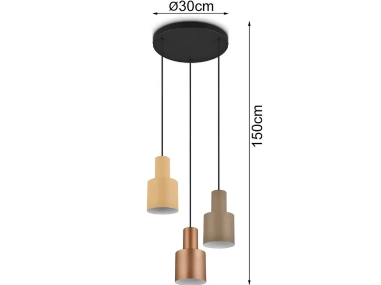 Cluster Pendelleuchte AGUDO 3-flammig Metall Coffee Töne, Ø 37cm