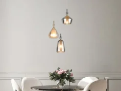 Cluster Pendelleuchte ALDEA 3-flammig Glas Bernstein & Chrom verspiegelt, Ø 35cm