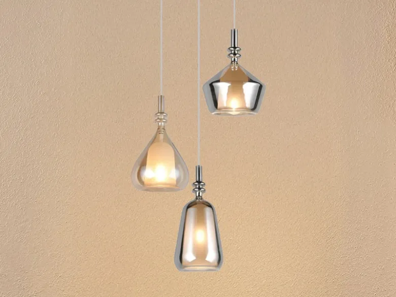 Cluster Pendelleuchte ALDEA 3-flammig Glas Bernstein & Chrom verspiegelt, Ø 35cm