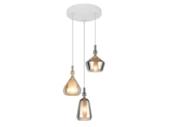 Cluster Pendelleuchte ALDEA 3-flammig Glas Bernstein & Chrom verspiegelt, Ø 35cm