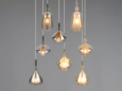 Cluster Pendelleuchte ALDEA 8-flammig Glas Bernstein & Chrom verspiegelt, Ø 72cm