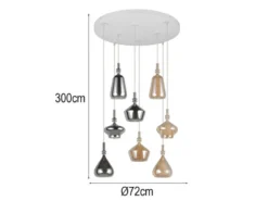 Cluster Pendelleuchte ALDEA 8-flammig Glas Bernstein & Chrom verspiegelt, Ø 72cm