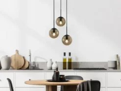 Cluster Pendelleuchte BALINI 3-flammig mit Rauchglas Kugeln, Ø 30cm