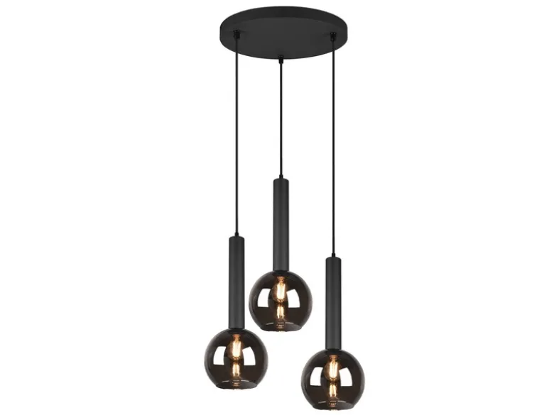 Cluster Pendelleuchte CLAYTON 3-flammig mit Rauchglas Glaskugeln, Ø 45cm