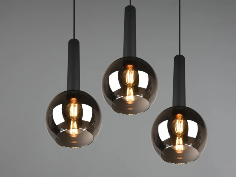 Cluster Pendelleuchte CLAYTON 3-flammig mit Rauchglas Glaskugeln, Ø 45cm