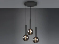 Cluster Pendelleuchte CLAYTON 3-flammig mit Rauchglas Glaskugeln, Ø 45cm