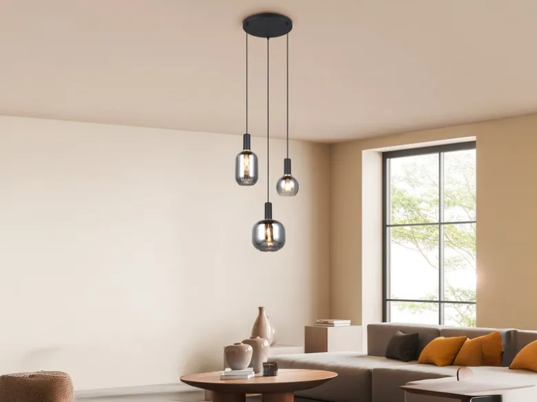 Cluster Pendelleuchte DIVA 3-flammig mit Glasschirmen Chrom bedampft, Ø 38cm