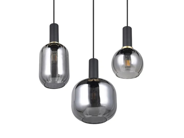 Cluster Pendelleuchte DIVA 3-flammig mit Glasschirmen Chrom bedampft, Ø 38cm
