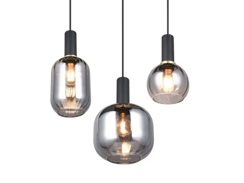 Cluster Pendelleuchte DIVA 3-flammig mit Glasschirmen Chrom bedampft, Ø 38cm