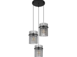 Cluster Pendelleuchte GORLEY 3-flammig mit Rauchglas Stäben, Ø 47cm