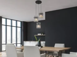Cluster Pendelleuchte GORLEY 3-flammig mit Rauchglas Stäben, Ø 47cm