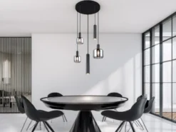 Cluster Pendelleuchte MATARO 5-flammig aus Metall mit Glasschirmen Chrom, Ø 40cm
