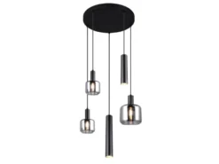 Cluster Pendelleuchte MATARO 5-flammig aus Metall mit Glasschirmen Chrom, Ø 40cm