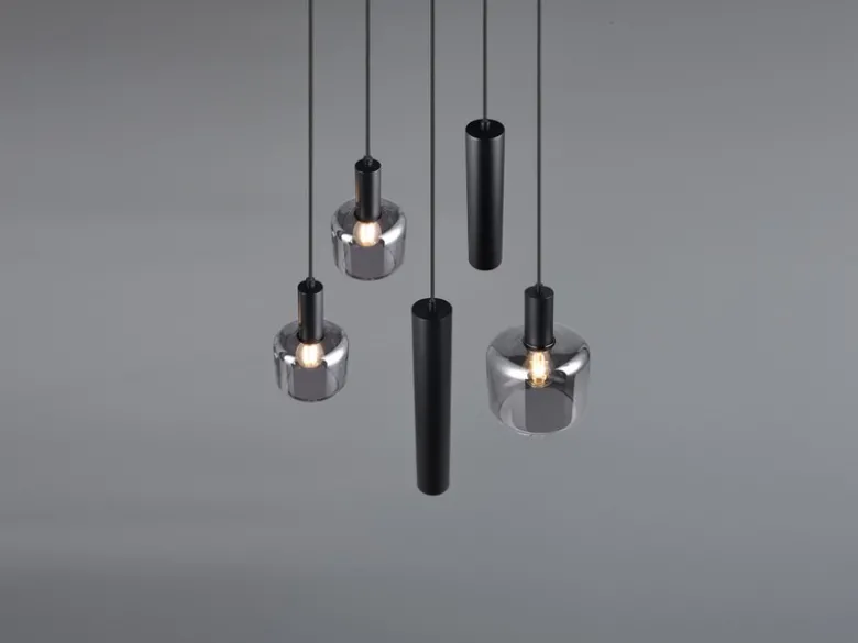 Cluster Pendelleuchte MATARO 5-flammig aus Metall mit Glasschirmen Chrom, Ø 40cm