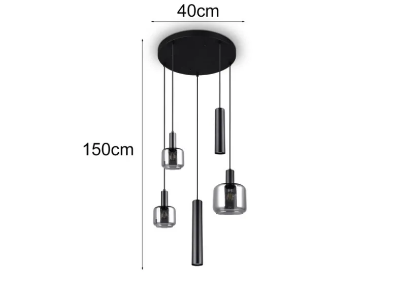 Cluster Pendelleuchte MATARO 5-flammig aus Metall mit Glasschirmen Chrom, Ø 40cm