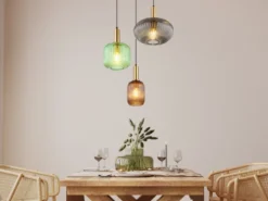 Cluster Pendelleuchte NORMY 3-flammig aus Rillenglas Bunt, Ø 55cm