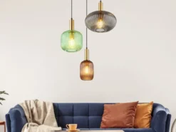 Cluster Pendelleuchte NORMY 3-flammig aus Rillenglas Bunt, Ø 55cm