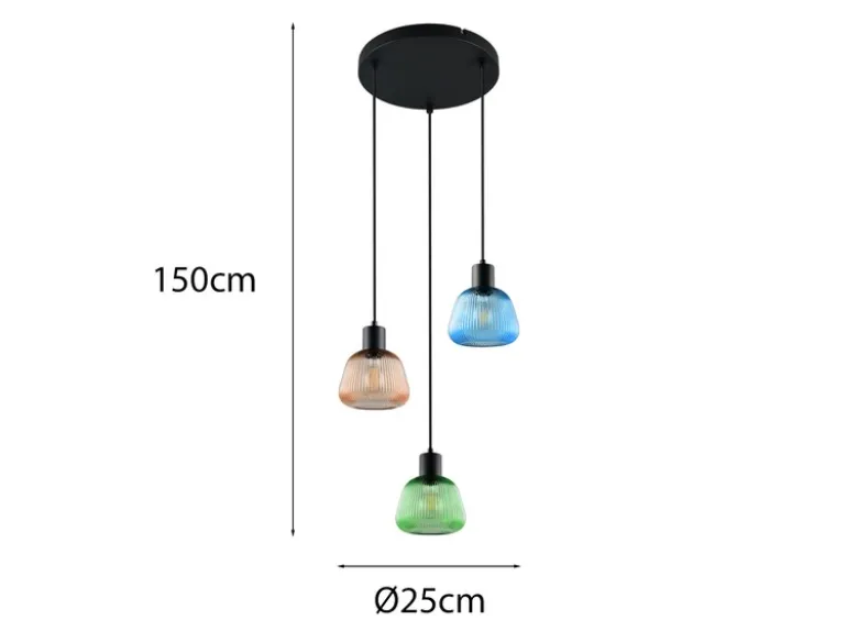 Cluster Pendelleuchte QUENYA 3-flammig mit Glasschirmen bunt, Ø 37,5cm