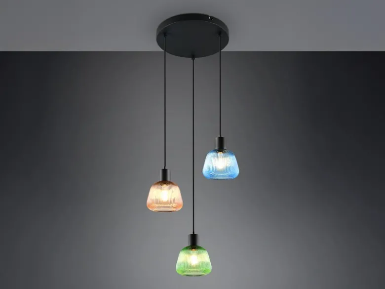 Cluster Pendelleuchte QUENYA 3-flammig mit Glasschirmen bunt, Ø 37,5cm
