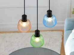 Cluster Pendelleuchte QUENYA 3-flammig mit Glasschirmen bunt, Ø 37,5cm