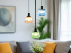 Cluster Pendelleuchte QUENYA 3-flammig mit Glasschirmen bunt, Ø 37,5cm