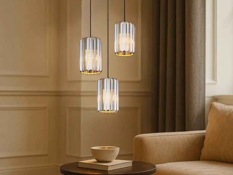 Cluster Pendelleuchte RUN 3-flammig mit Rauchglas Kristall Ø 35cm