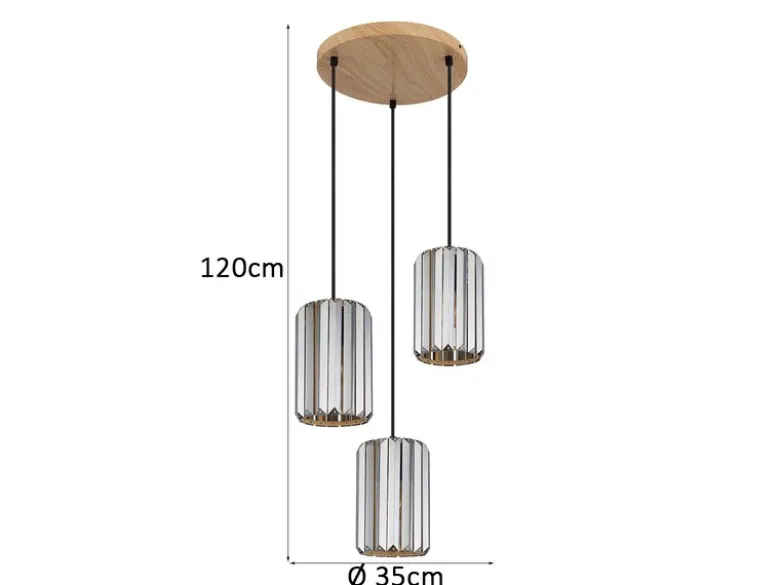 Cluster Pendelleuchte RUN 3-flammig mit Rauchglas Kristall Ø 35cm