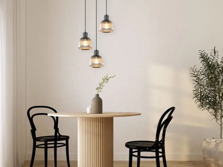 Cluster Pendelleuchte TARIFA 3-flammig mit Glasschirmen Chrom bedampft, Ø 37cm