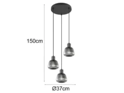 Cluster Pendelleuchte TARIFA 3-flammig mit Glasschirmen Chrom bedampft, Ø 37cm
