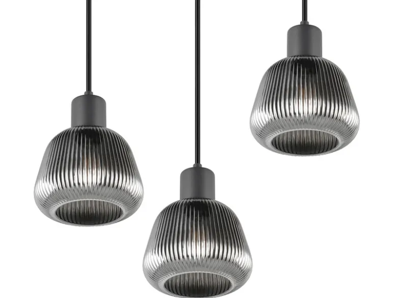 Cluster Pendelleuchte TARIFA 3-flammig mit Glasschirmen Chrom bedampft, Ø 37cm