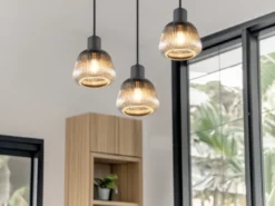Cluster Pendelleuchte TARIFA 3-flammig mit Glasschirmen Chrom bedampft, Ø 37cm