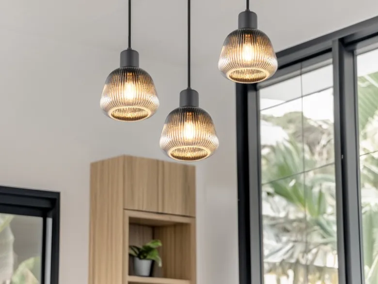 Cluster Pendelleuchte TARIFA 3-flammig mit Glasschirmen Chrom bedampft, Ø 37cm