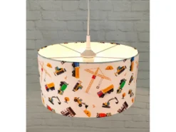 Coole Baustelle Hängelampe für Kinderzimmer mit Stoffschirm, bunt Ø 35cm