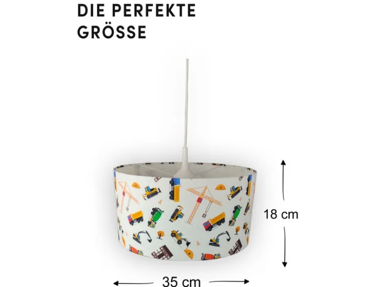Coole Baustelle Hängelampe für Kinderzimmer mit Stoffschirm, bunt Ø 35cm
