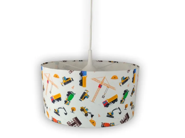 Coole Baustelle Hängelampe für Kinderzimmer mit Stoffschirm, bunt Ø 35cm