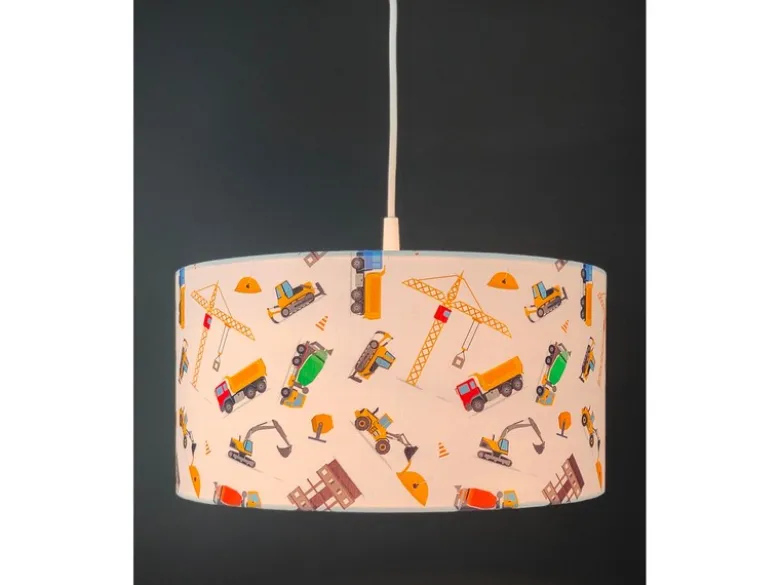 Coole Baustelle Hängelampe für Kinderzimmer mit Stoffschirm, bunt Ø 35cm
